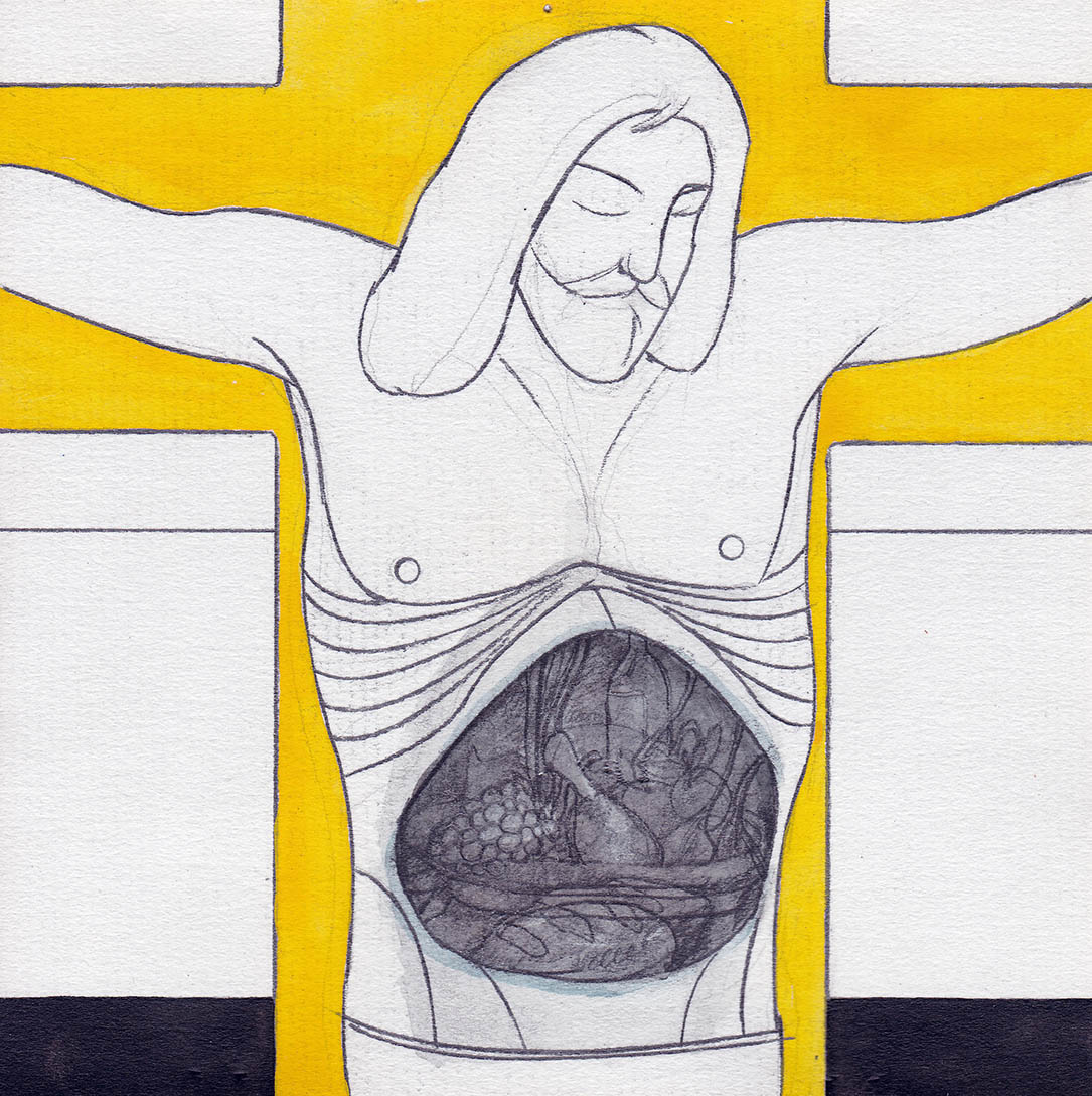 Drawing #32 from the cycle of 150 drawings “Crucifixion for the Fisherman”, 1991-1992
